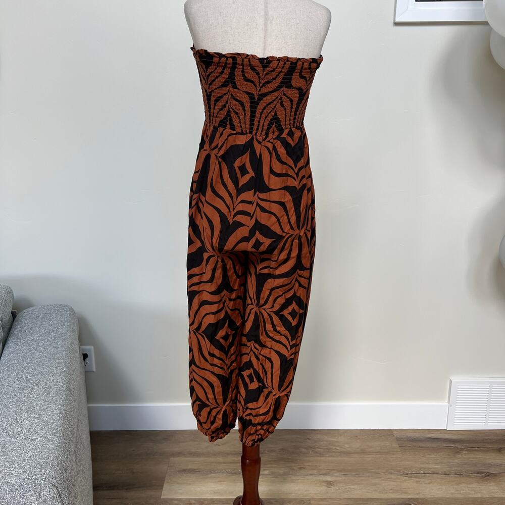 ANTHROPOLOGIE Women's Printed Balloon-Leg Jumpsuit Size SP In Dark Orange - Picture 5 of 13